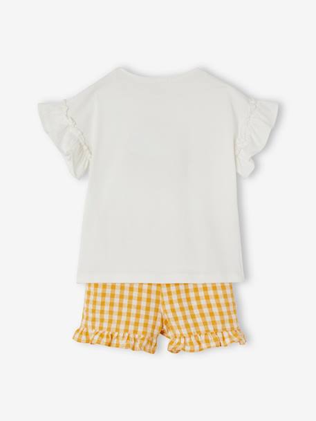 T-Shirt & Gingham Shorts Ensemble for Girls WHITE LIGHT SOLID 