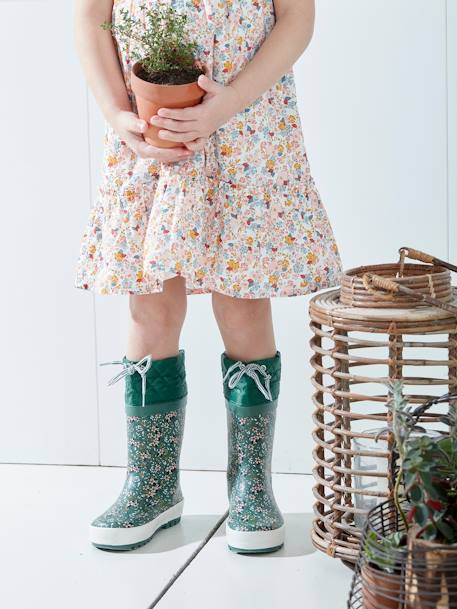 Printed Wellies with Padded Collar for Girls Green/Print 