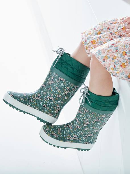 Printed Wellies with Padded Collar for Girls Green/Print 