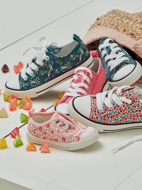 Trainers in Fancy Fabric, for Girls GREEN DARK ALL OVER PRINTED+printed white 