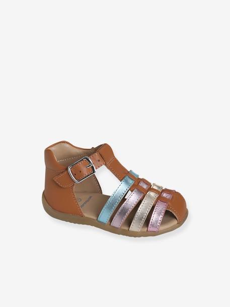 Closed Leather Sandals for Baby Girls BROWN LIGHT SOLID WITH DESIGN 