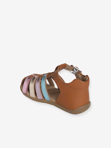 Closed Leather Sandals for Baby Girls BROWN LIGHT SOLID WITH DESIGN 