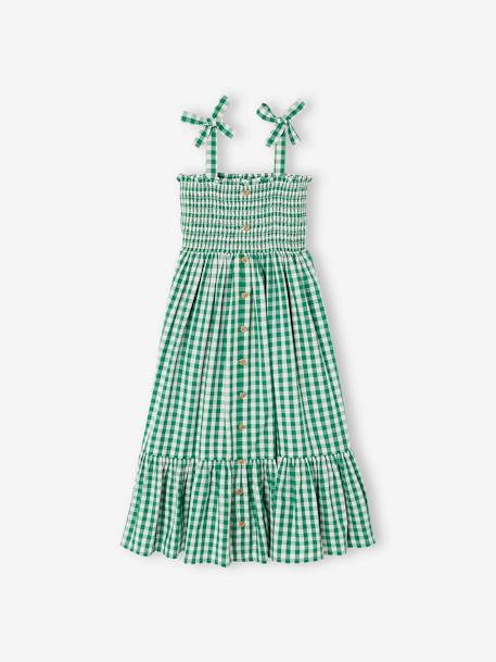 Long Smocked Dress for Girls GREEN MEDIUM CHECKS 