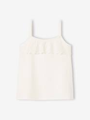 -Sleeveless Top with Ruffles in Broderie Anglaise for Girls