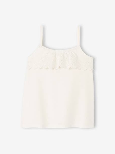 Sleeveless Top with Ruffles in Broderie Anglaise for Girls old rose+WHITE MEDIUM SOLID 