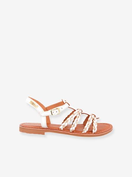 Leather Sandals for Girls, Baia LES TROPEZIENNES® PAR M. BELARBI WHITE LIGHT METALLIZED+YELLOW LIGHT METALLIZED 