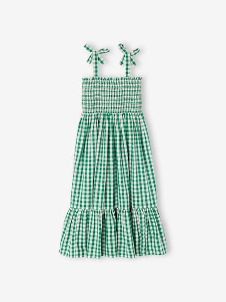 Long Smocked Dress for Girls GREEN MEDIUM CHECKS 