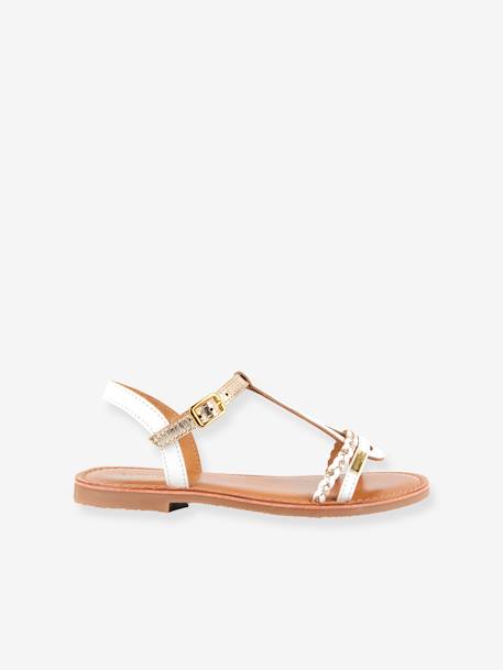 Leather Sandals for Babies, Badou by LES TROPEZIENNES® PAR M. BELARBI WHITE LIGHT METALLIZED 