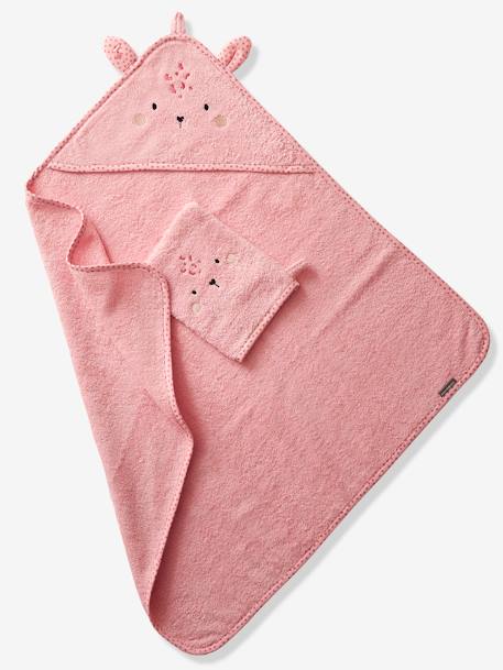 Baby Hooded Bath Cape With Embroidered Animals PINK MEDIUM SOLID+White 