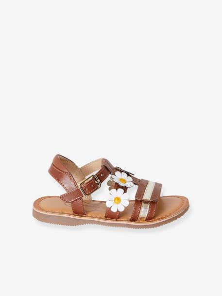 Leather Sandals for Girls, Designed for Autonomy BROWN LIGHT SOLID WITH DESIGN 