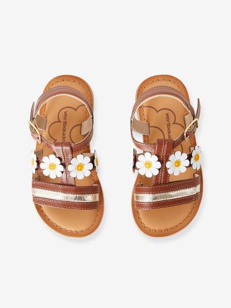 Leather Sandals for Girls, Designed for Autonomy BROWN LIGHT SOLID WITH DESIGN 