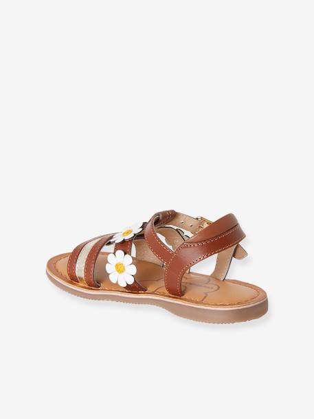 Leather Sandals for Girls, Designed for Autonomy BROWN LIGHT SOLID WITH DESIGN 