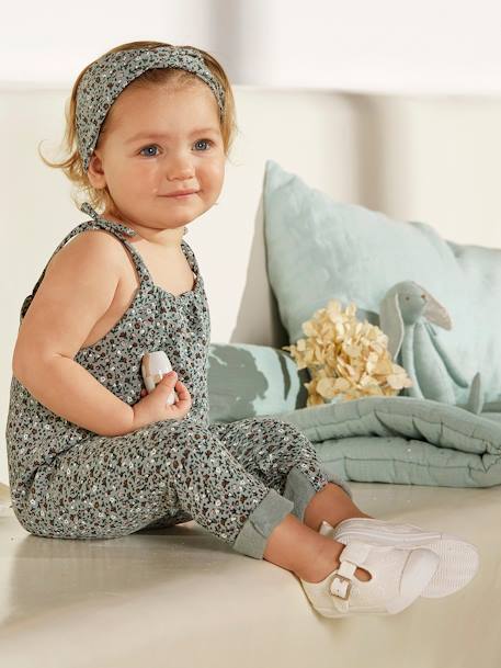 Fleece Jumpsuit & Hairband Set for Baby Girls GREEN MEDIUM ALL OVER PRINTED+night blue+pale pink+White/Print 