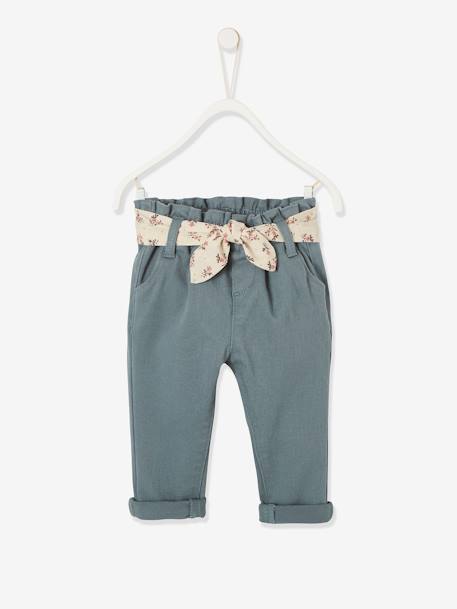 Trousers with Fabric Belt for Babies beige+Green+old rose 