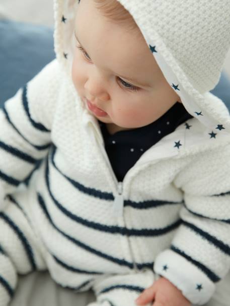 Knitted Jumpsuit for Newborn Babies, Lined White Stripes 