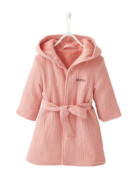 Animal Bathrobe in Organic Cotton* Gauze Green+Pink+Yellow Stripes 