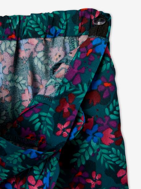 Fluid Cropped Trousers for Girls GREEN DARK ALL OVER PRINTED+PINK LIGHT ALL OVER PRINTED 