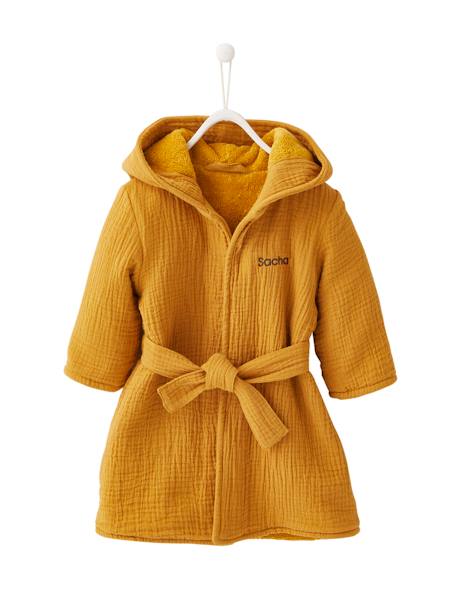 Animal Bathrobe in Organic Cotton* Gauze Green+Pink+Yellow Stripes 