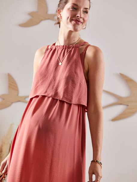 Short Sleeveless Dress, Maternity & Nursing Special BROWN LIGHT SOLID 