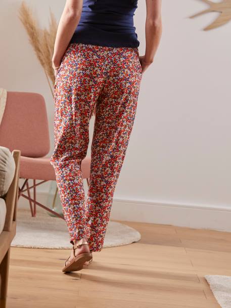 Printed, Fluid Trousers in Viscose, for Maternity BLUE DARK ALL OVER PRINTED 