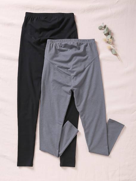 Pack of 2 Leggings in Stretch Jersey Knit for Maternity BLACK DARK SOLID 