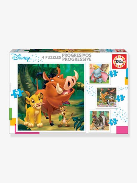 4 Progressive Puzzles, Disney Baby 1 - EDUCA WHITE LIGHT TWO COLOR/MULTICOL 