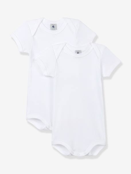 Pack of 2 Bodysuits, Cutaway Shoulders, Organic Cotton for Babies, by PETIT BATEAU white 