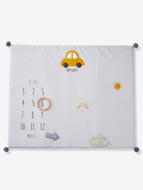 Baby Milestone Mat, in Cotton Gauze, Cars BLUE LIGHT CHECKS 