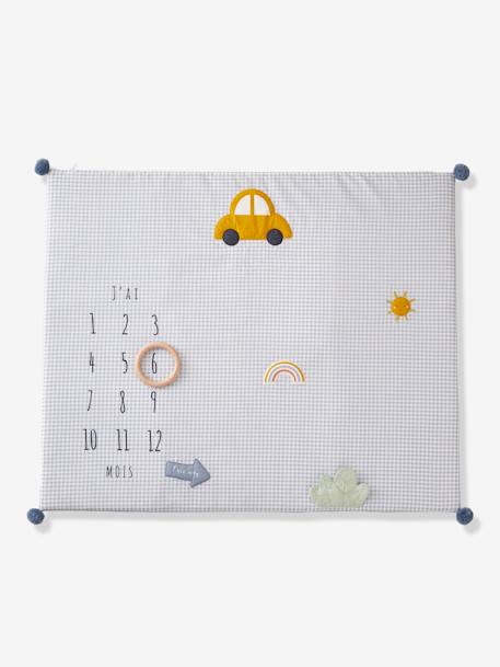 Baby Milestone Mat, in Cotton Gauze, Cars BLUE LIGHT CHECKS 