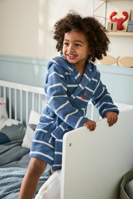 Striped Bathrobe with Hood for Children Blue Stripes 