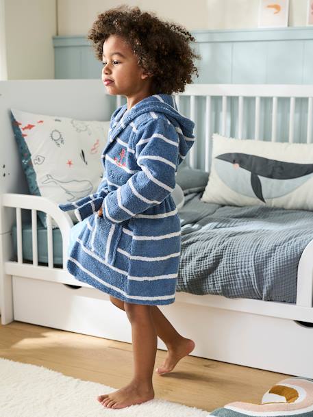 Striped Bathrobe with Hood for Children Blue Stripes 