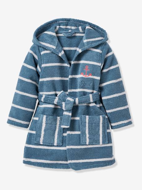 Striped Bathrobe with Hood for Children Blue Stripes 