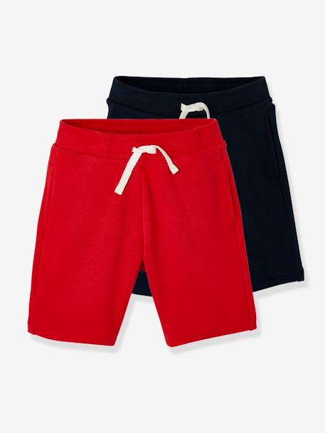 Pack of 2 Fleece Bermuda Shorts for Boys Black+Dark Blue+Red+sage green 