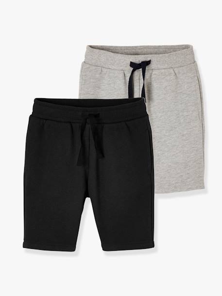 Pack of 2 Fleece Bermuda Shorts for Boys Black+Dark Blue+Red 