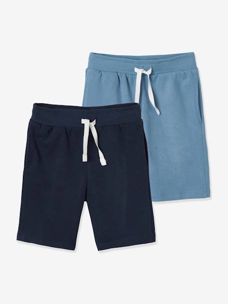 Pack of 2 Fleece Bermuda Shorts for Boys Black+Dark Blue+Red 