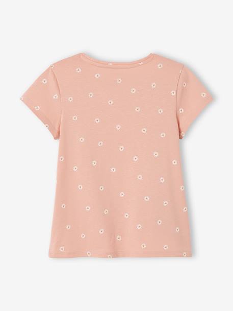 T-Shirt with Floral Motif in Shaggy Rags for Girls ecru+PINK LIGHT ALL OVER PRINTED 