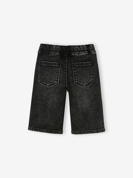 Bermuda Shorts in Denim Effect Fleece, for Boys BLACK DARK SOLID+BLUE DARK WASCHED 