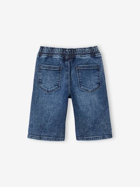 Bermuda Shorts in Denim Effect Fleece, for Boys BLACK DARK SOLID+BLUE DARK WASCHED 