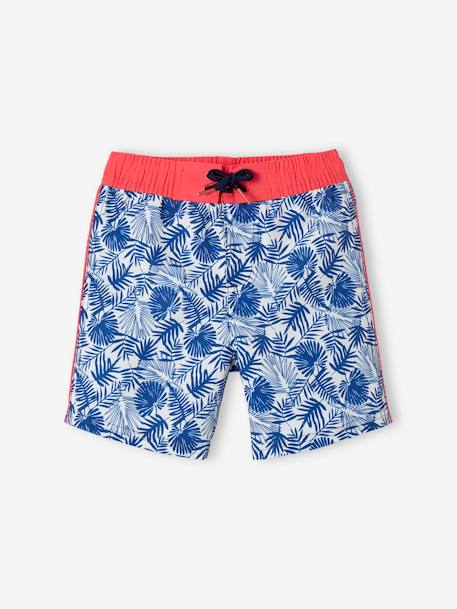 Swim Shorts with Foliage Print, for Boys BLUE MEDIUM ALL OVER PRINTED 