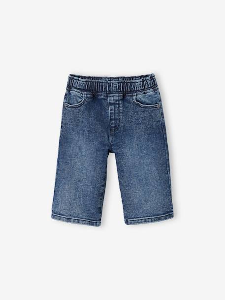 Bermuda Shorts in Denim Effect Fleece, for Boys BLACK DARK SOLID+BLUE DARK WASCHED 