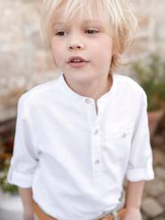 Shirt in Linen/Cotton, Mandarin Collar, Long Sleeves, for Boys