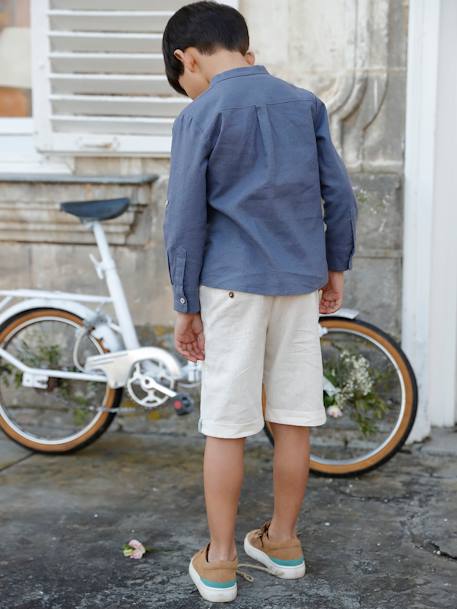 Bermuda Shorts in Cotton/Linen for Boys Beige+blue+Dark Blue+sage green 