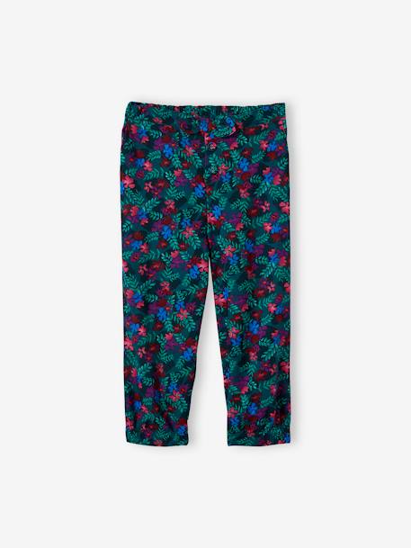 Fluid Cropped Trousers for Girls GREEN DARK ALL OVER PRINTED+PINK LIGHT ALL OVER PRINTED 