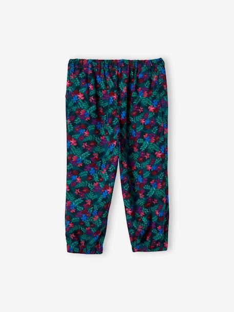 Fluid Cropped Trousers for Girls GREEN DARK ALL OVER PRINTED+PINK LIGHT ALL OVER PRINTED 