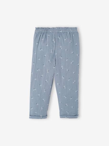 Cropped Cotton Gauze Trousers with Floral Print, for Girls BLUE MEDIUM ALL OVER PRINTED+blush+printed white 