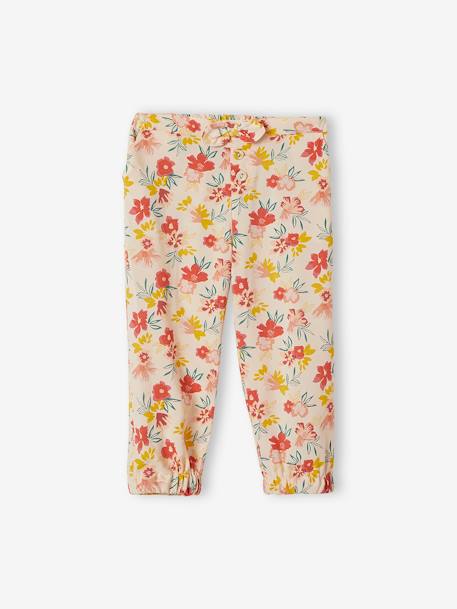 Fluid Cropped Trousers for Girls GREEN DARK ALL OVER PRINTED+PINK LIGHT ALL OVER PRINTED 