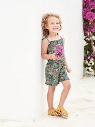 Girls-Dungarees & Playsuits-Strappy Jumpsuit with Exotic Motif, for Girls