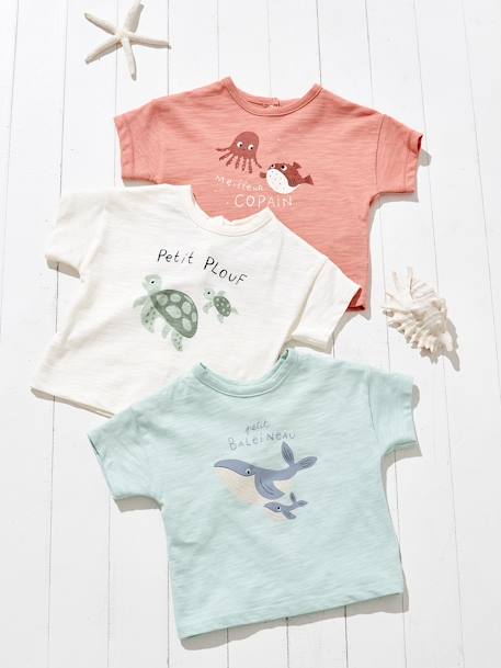 'Sea Animals' T-Shirt for Babies aqua green+BEIGE LIGHT SOLID WITH DESIGN+pale yellow 