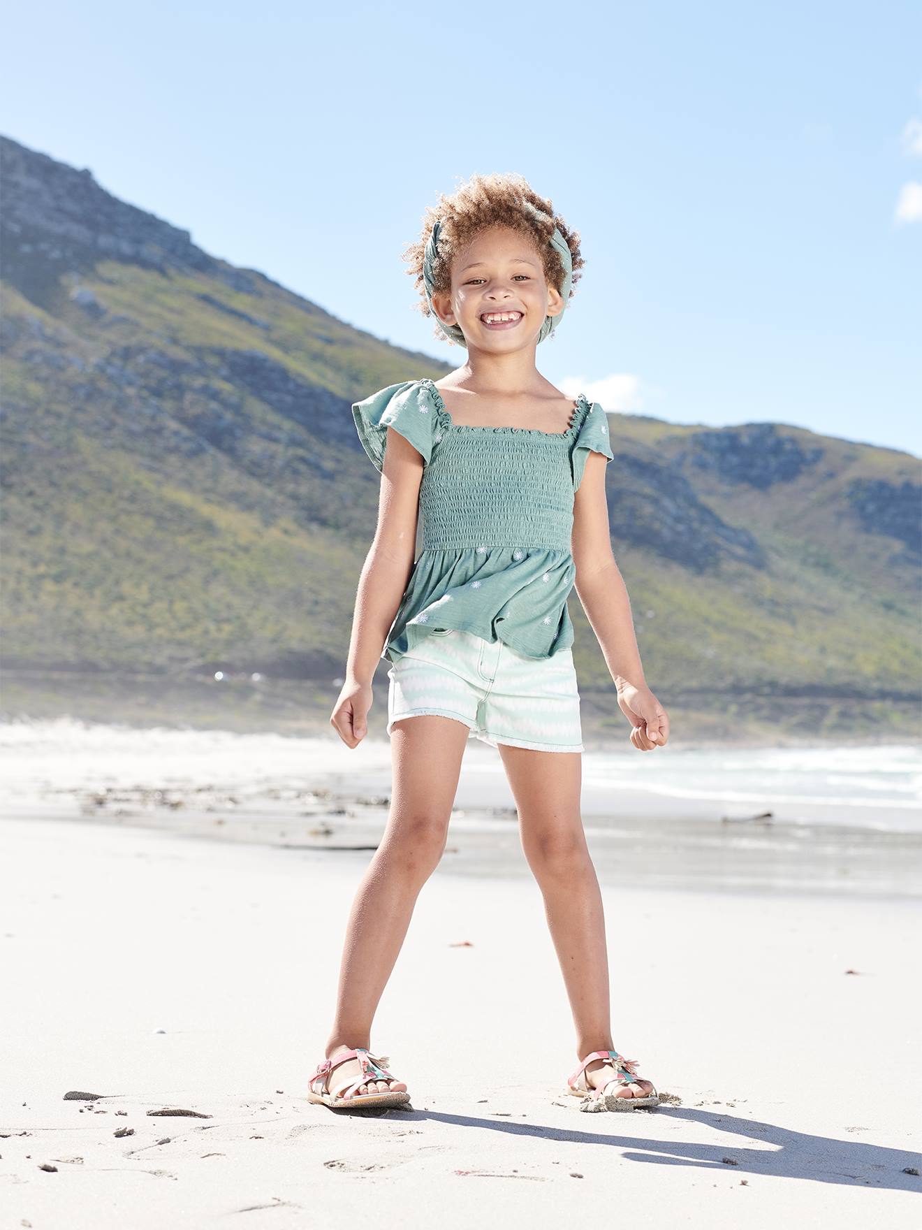 Tie-dye Effect Shorts, for Girls - white light striped, Girls