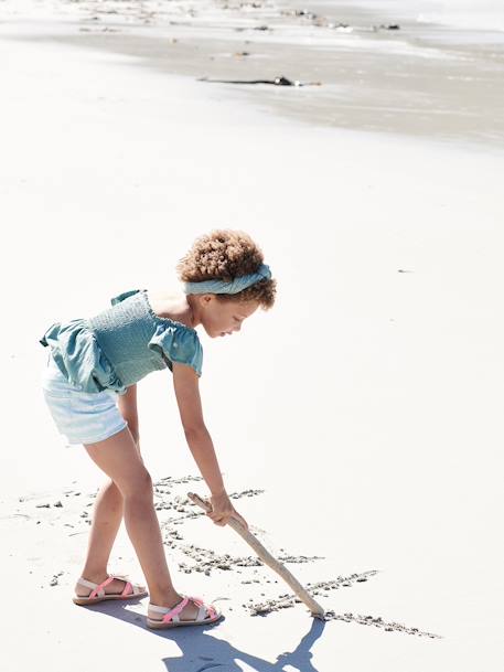 Tie-dye Effect Shorts, for Girls WHITE LIGHT STRIPED 